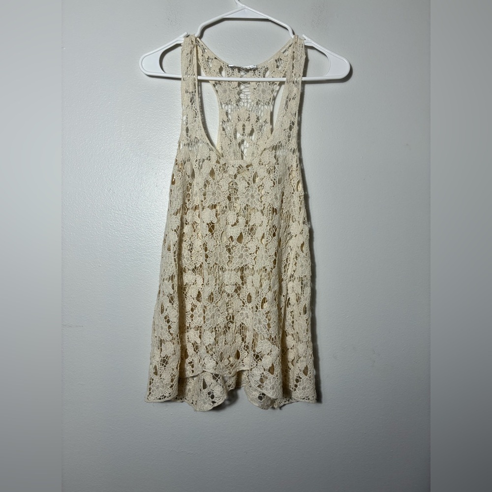 Solitaire crocheted tank top Ivory Sz M Boho Cotton